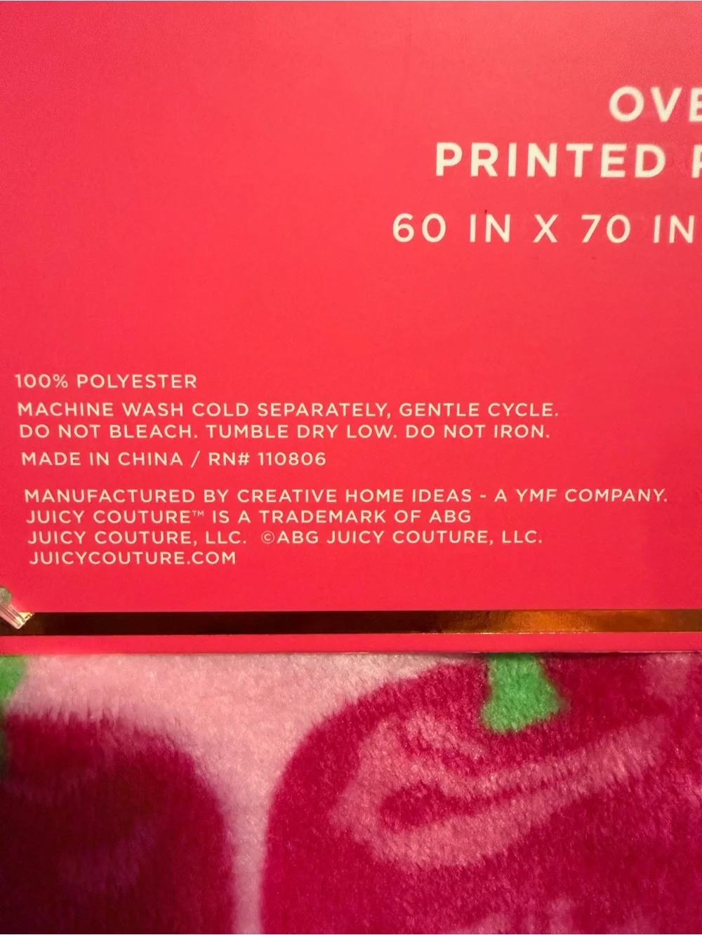 Juicy Couture Pink Cherry & Leopard Bow Plush Throw